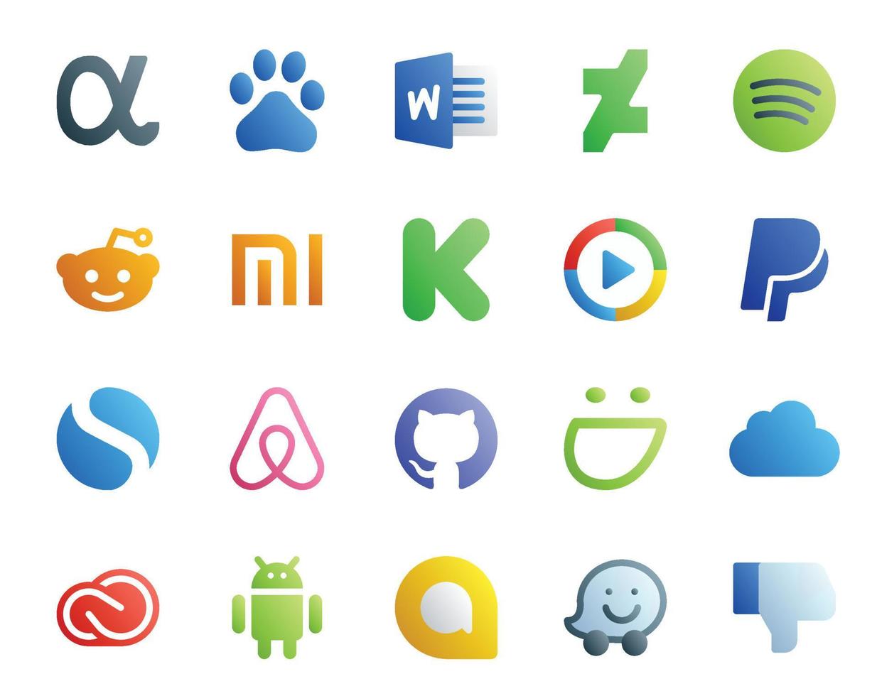 20 Social Media Icon Pack Including cc icloud windows media player smugmug air bnb vector