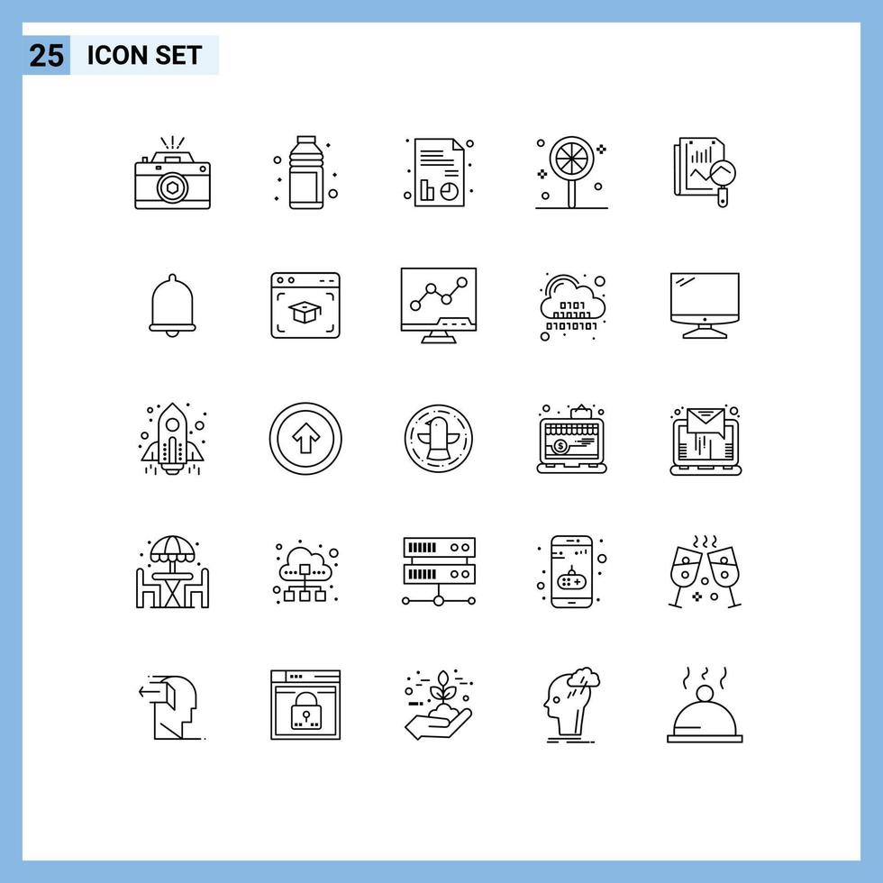 25 User Interface Line Pack of modern Signs and Symbols of file halloween shotglass candy report Editable Vector Design Elements