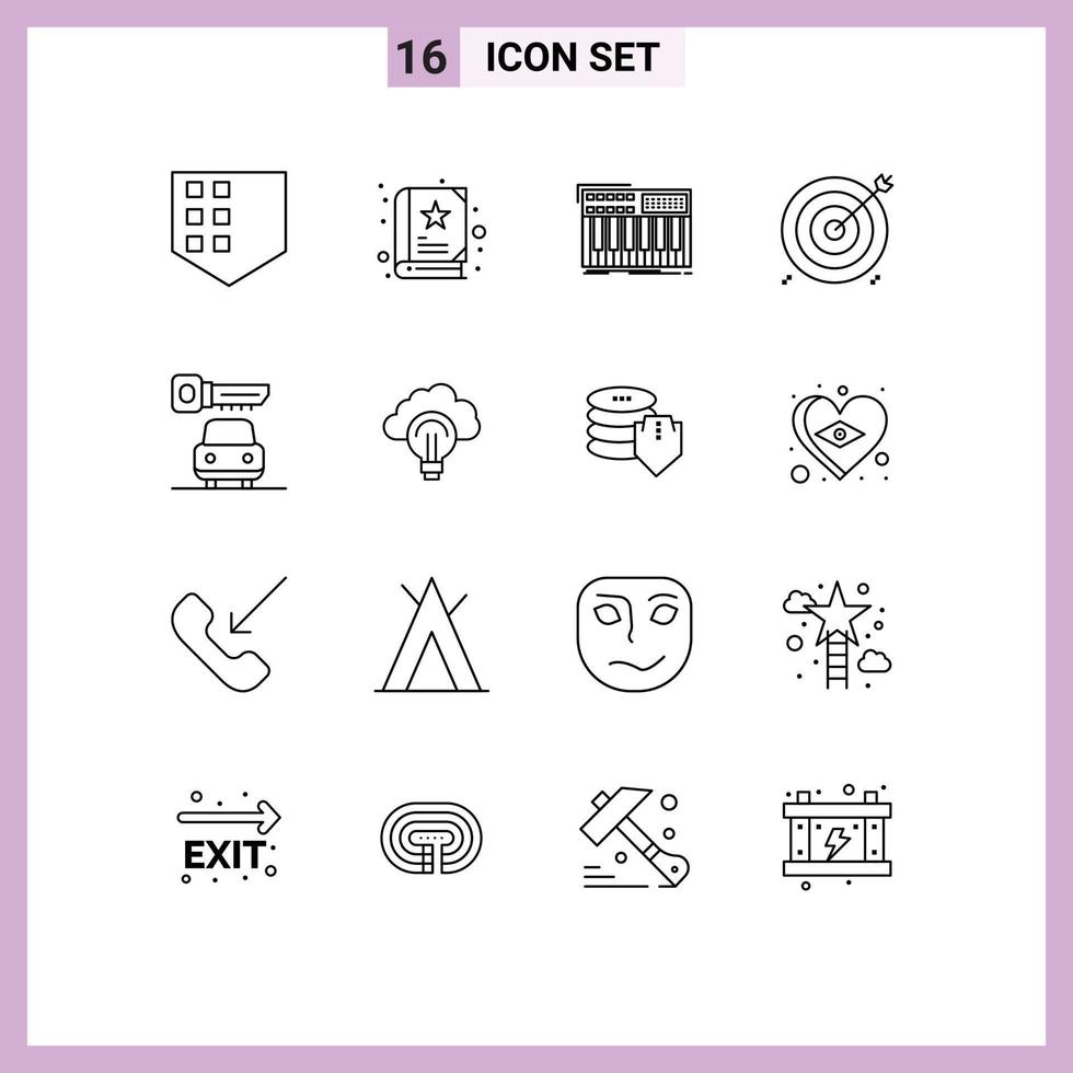 16 Universal Outlines Set for Web and Mobile Applications key target midi financial business Editable Vector Design Elements