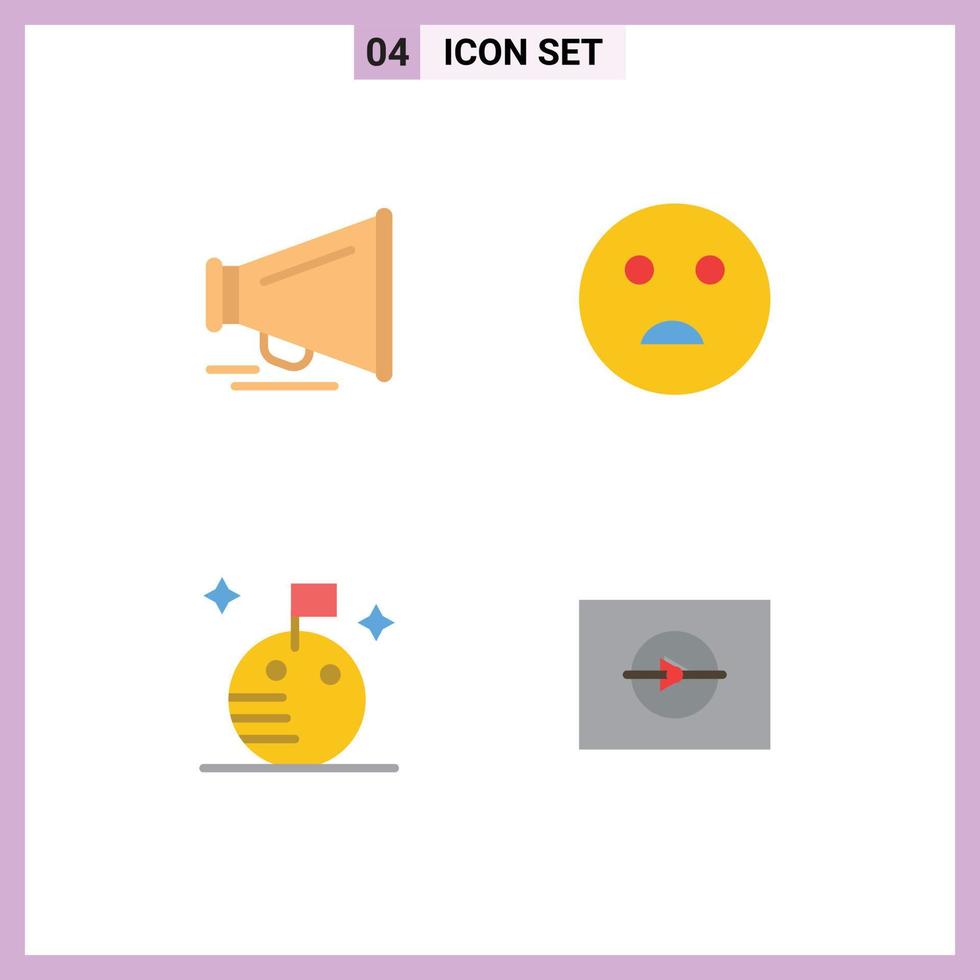 conjunto de pictogramas de 4 iconos planos simples de elementos de diseño de vectores editables en línea de bandera triste de video de altavoz