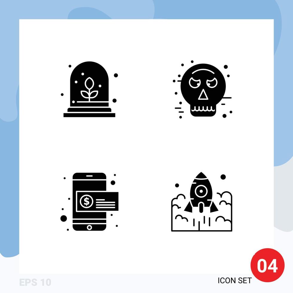 4 User Interface Solid Glyph Pack of modern Signs and Symbols of experimental growth mobile payment avatar halloween launch Editable Vector Design Elements