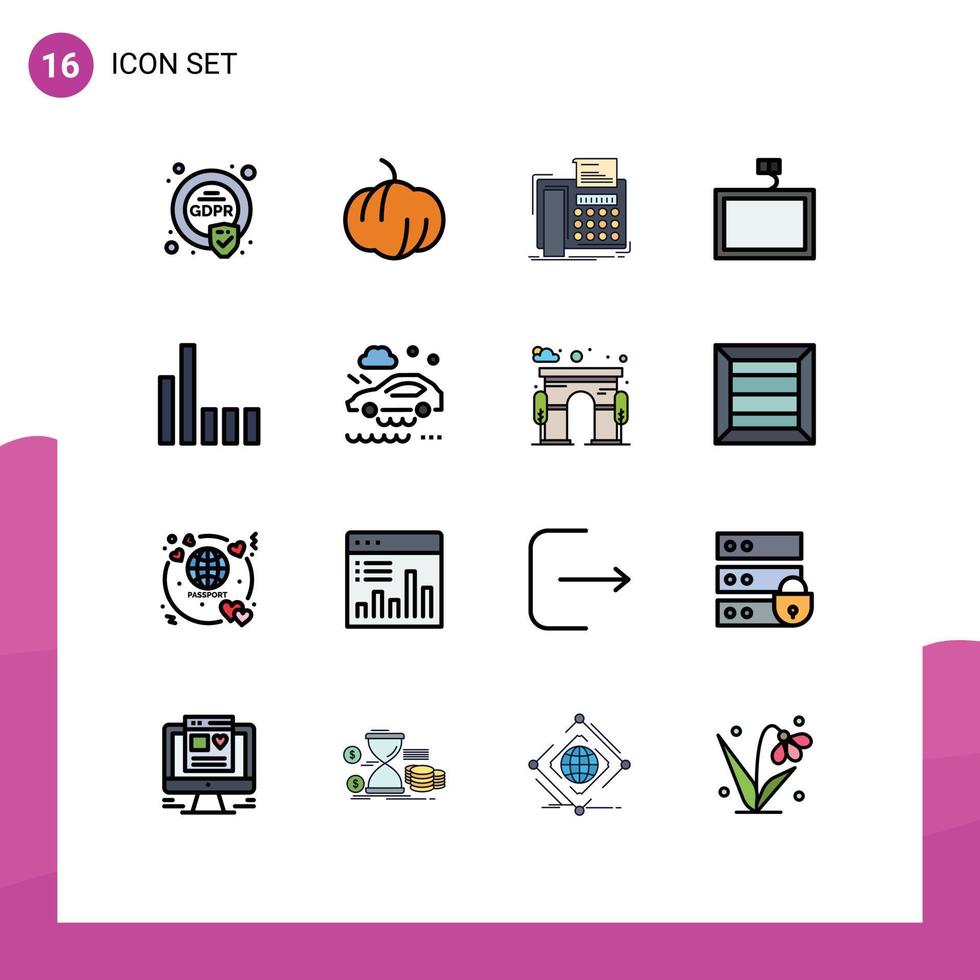 Pictogram Set of 16 Simple Flat Color Filled Lines of bad weather condition phone telephone connection tv Editable Creative Vector Design Elements