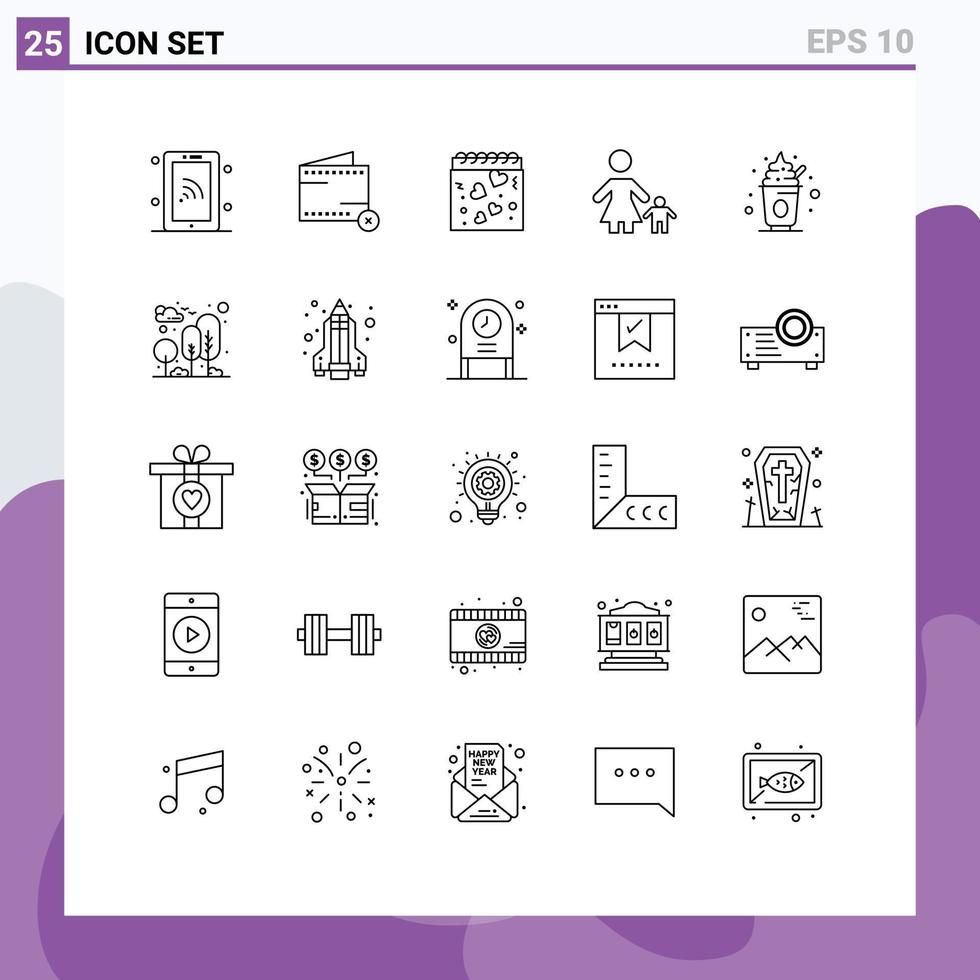 Universal Icon Symbols Group of 25 Modern Lines of mother kid no family romance Editable Vector Design Elements