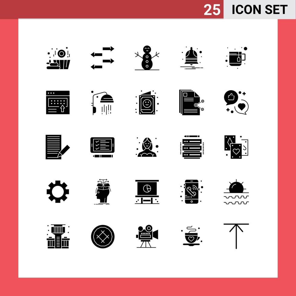 25 User Interface Solid Glyph Pack of modern Signs and Symbols of banner advertising bell tea cup Editable Vector Design Elements