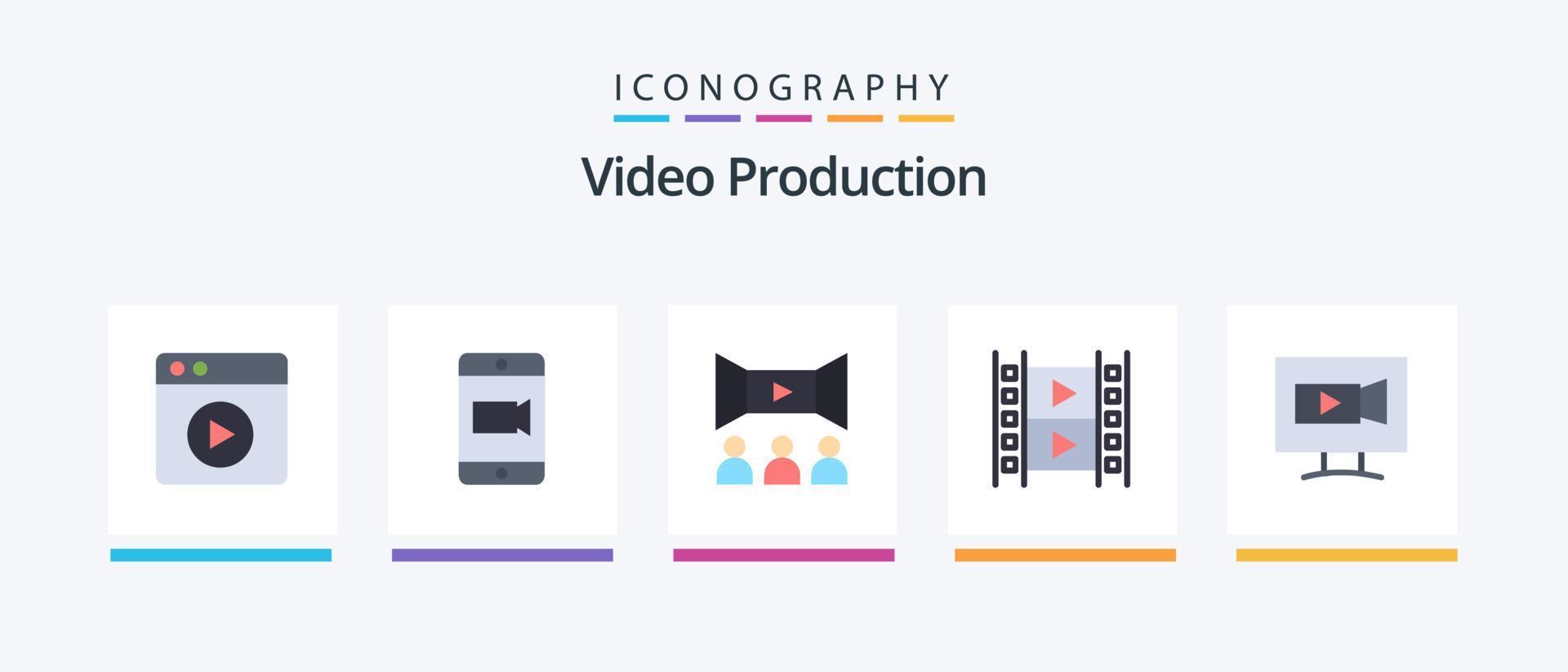 paquete de iconos planos de producción de video 5 que incluye video. monitor. película. multimedia. medios de comunicación. diseño de iconos creativos vector