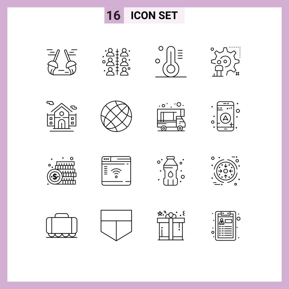 16 Universal Outline Signs Symbols of real estate update temperature man user Editable Vector Design Elements