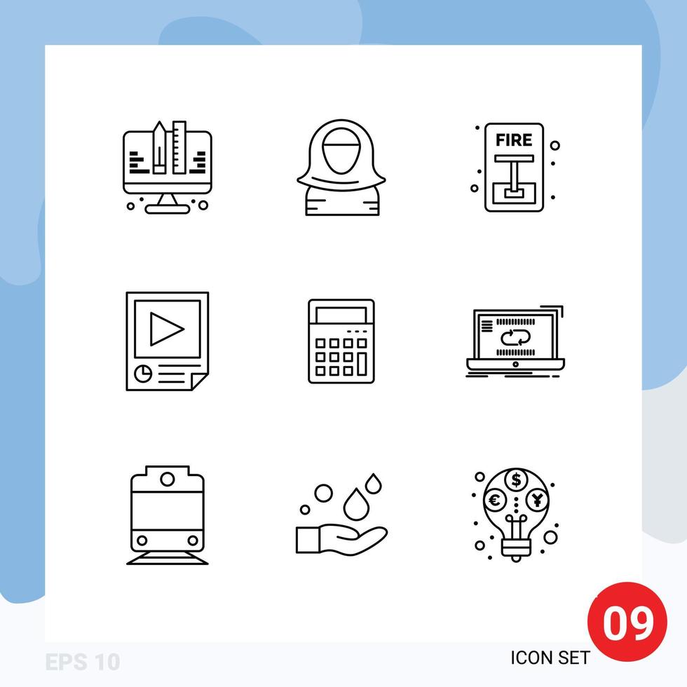 9 Universal Outlines Set for Web and Mobile Applications report paper islam page fire Editable Vector Design Elements