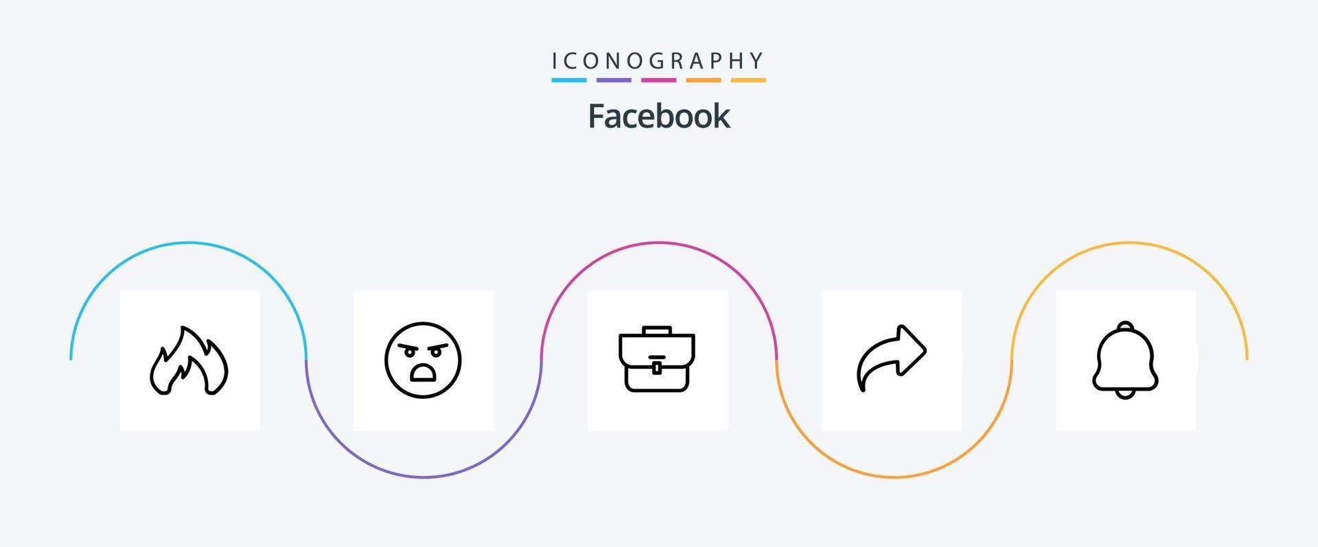 paquete de iconos de la línea 5 de Facebook que incluye campana. adelante. bolso. derecho. flecha vector