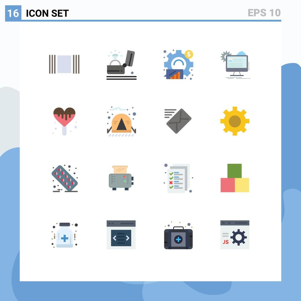 16 Universal Flat Color Signs Symbols of update report analysis profile statistical Editable Pack of Creative Vector Design Elements