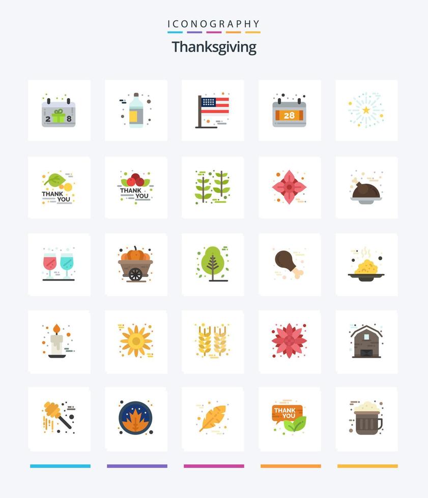 Creative Thanksgiving 25 Flat icon pack  Such As thanks day. fireworks. flag. celebrate. date vector