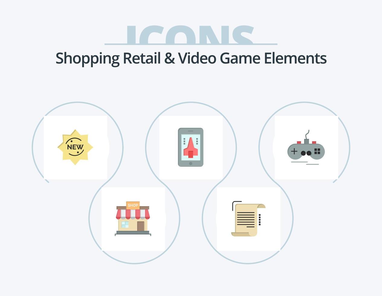 Shoping Retail And Video Game Elements Flat Icon Pack 5 Icon Design. smartphone. playing. paper. game. sticker vector
