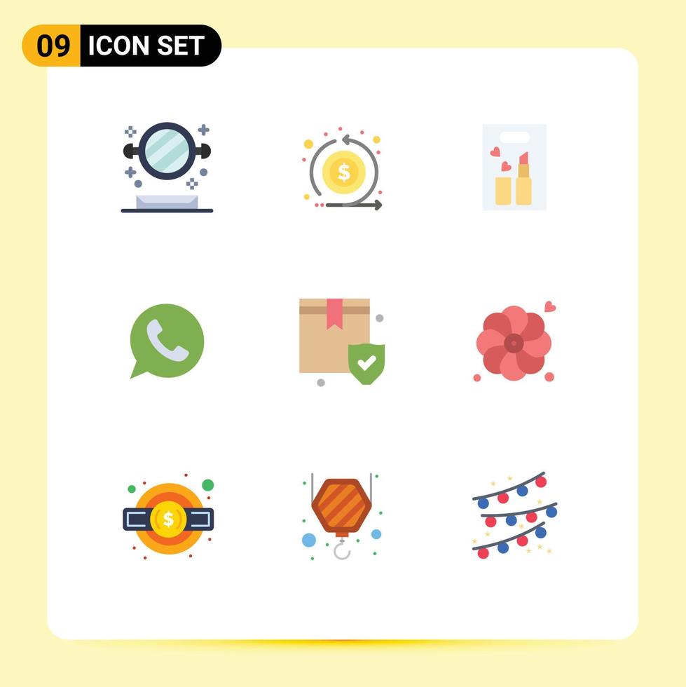 9 Thematic Vector Flat Colors and Editable Symbols of protection watts app lipstick telephone app Editable Vector Design Elements