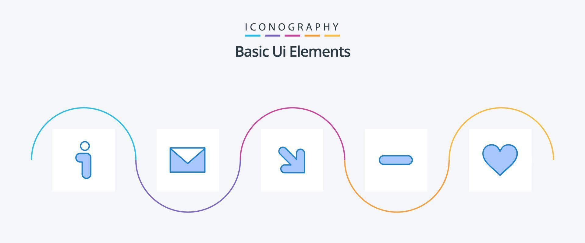 paquete de iconos básicos de elementos de interfaz de usuario azul 5 que incluye signo. amar. flecha. retirar. menos vector