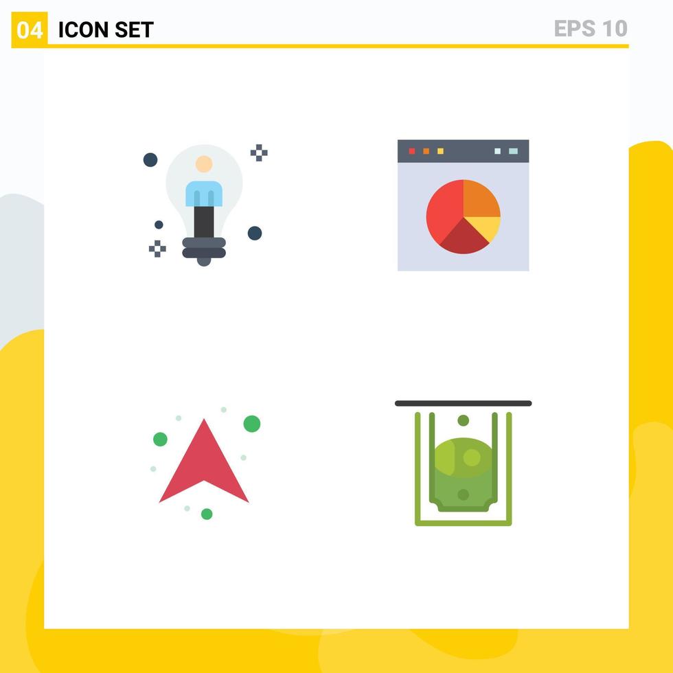 Set of 4 Modern UI Icons Symbols Signs for bulb arrow man internet up Editable Vector Design Elements