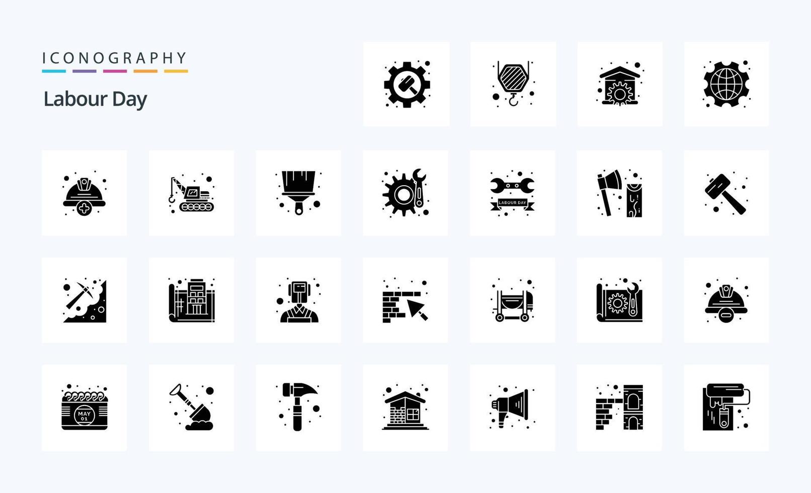 25 Labour Day Solid Glyph icon pack vector