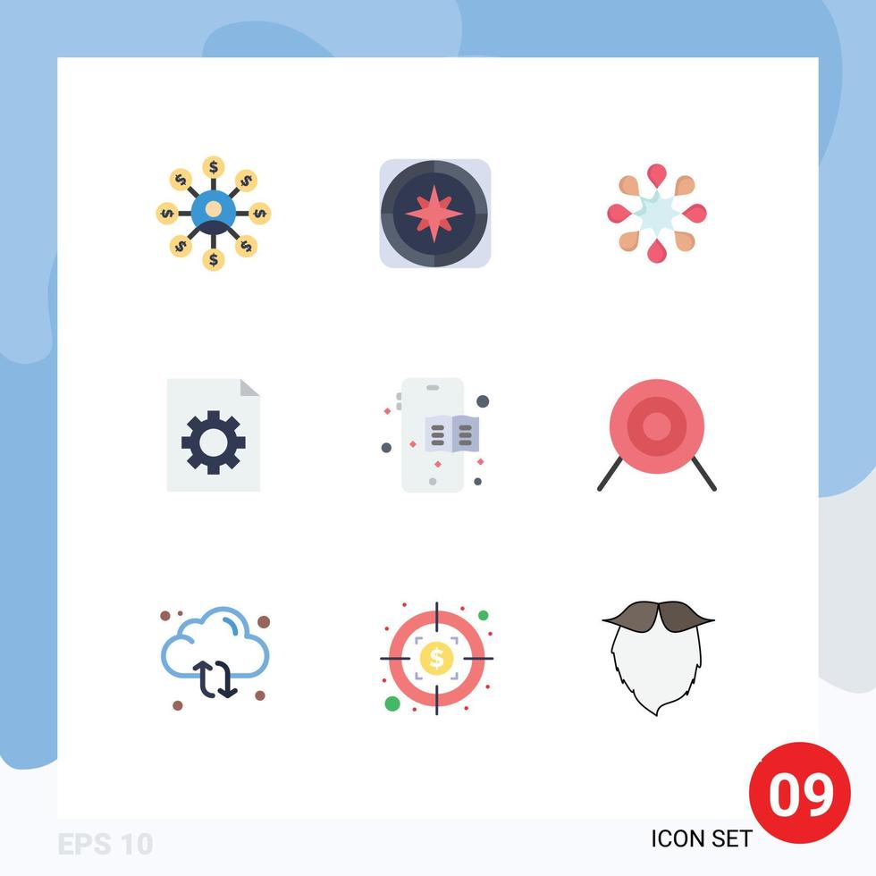 Editable Vector Line Pack of 9 Simple Flat Colors of archery mobile travel file control Editable Vector Design Elements