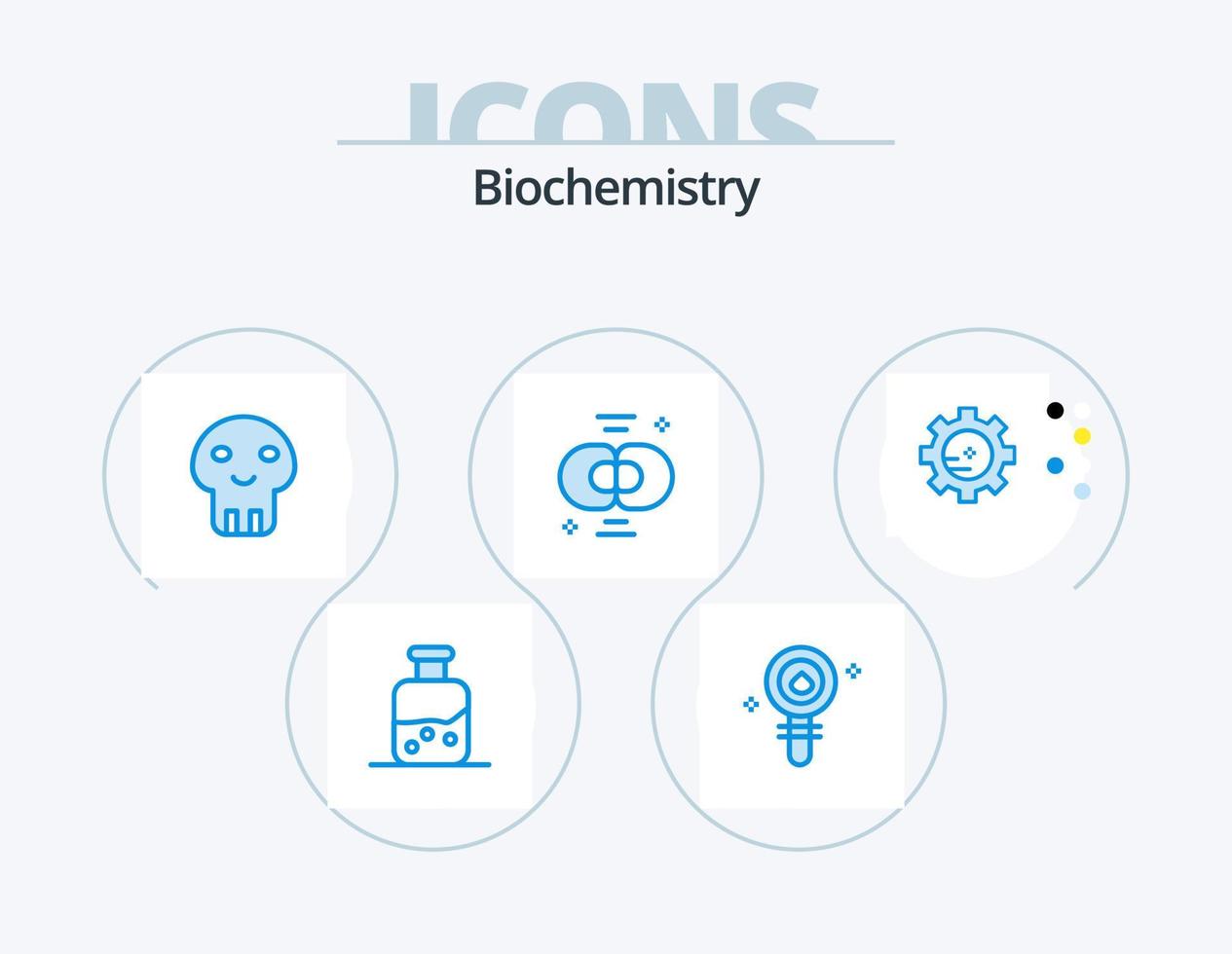 paquete de iconos de bioquímica azul 5 diseño de iconos. división. célula. laboratorio. biología. muerte vector