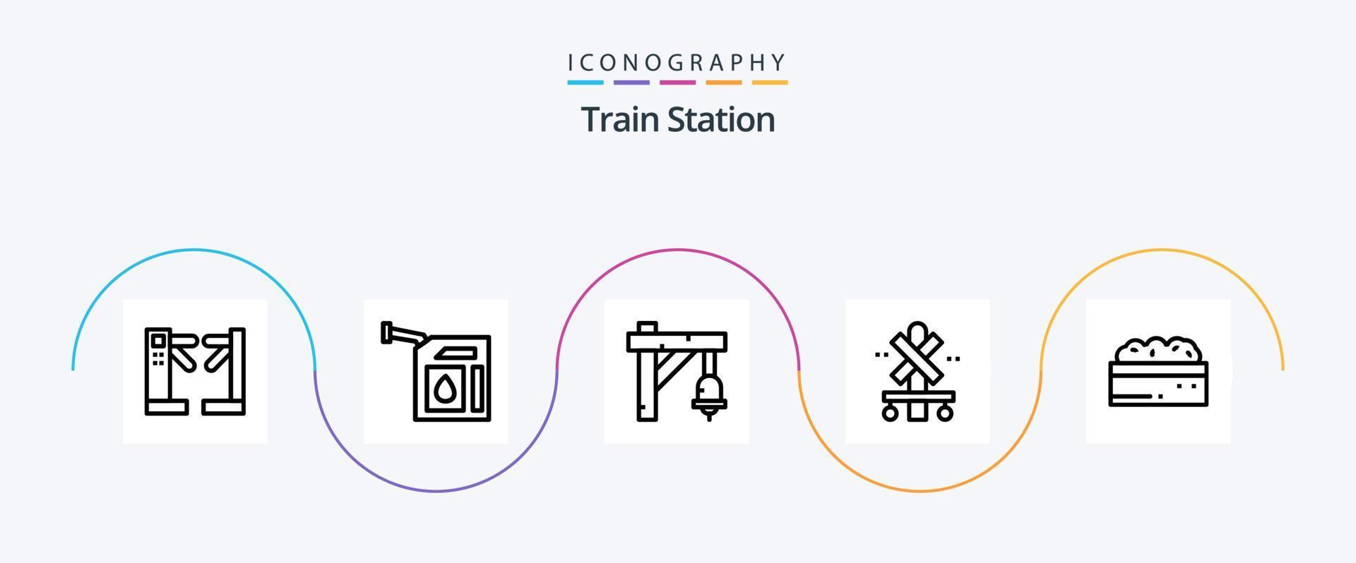 paquete de iconos de la línea 5 de la estación de tren que incluye arbusto. tren. campana. estación. cruzar vector