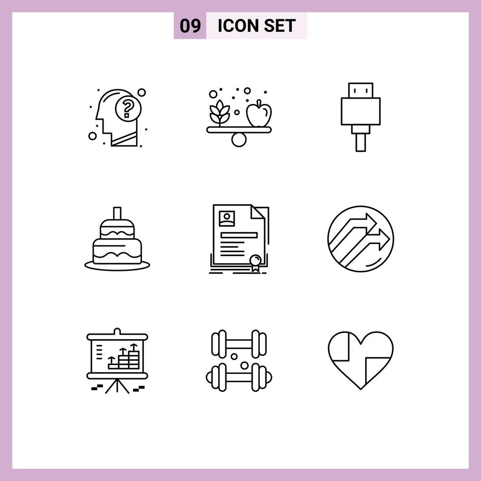 Set of 9 Vector Outlines on Grid for contract day vegetable cake usb Editable Vector Design Elements