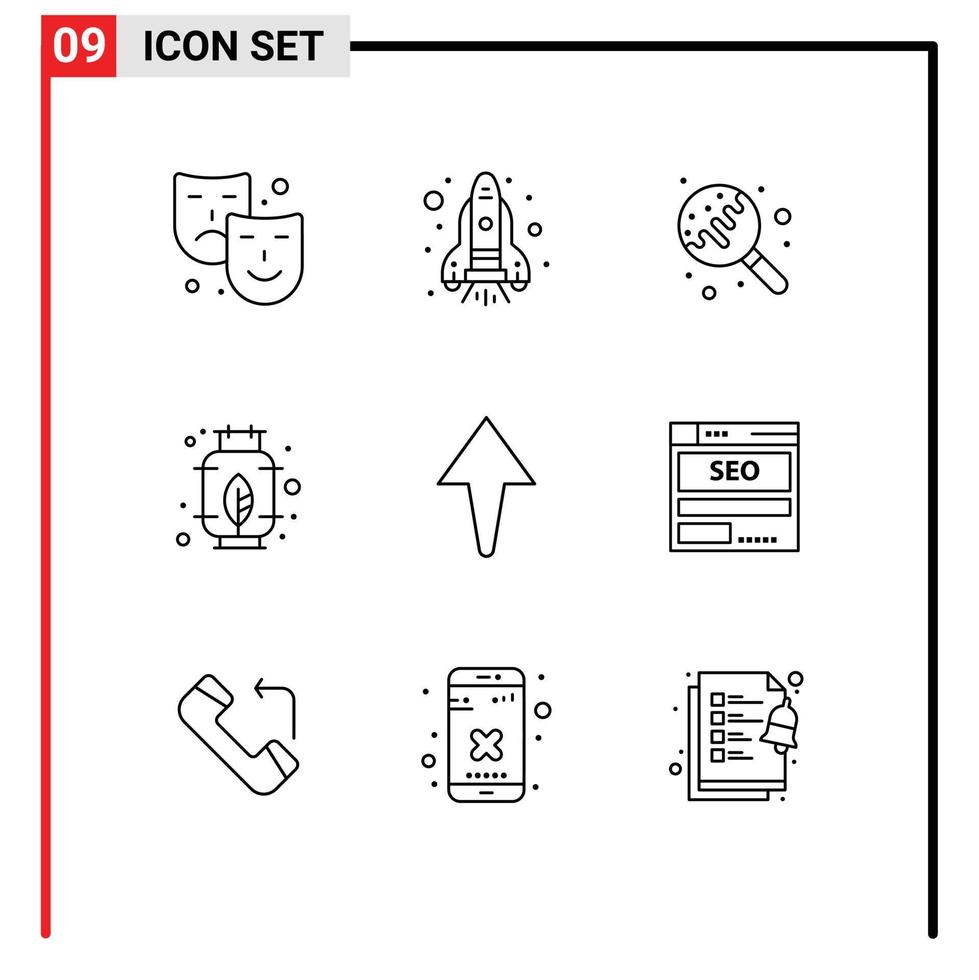 9 Universal Outline Signs Symbols of server up lollipop arrow gas Editable Vector Design Elements