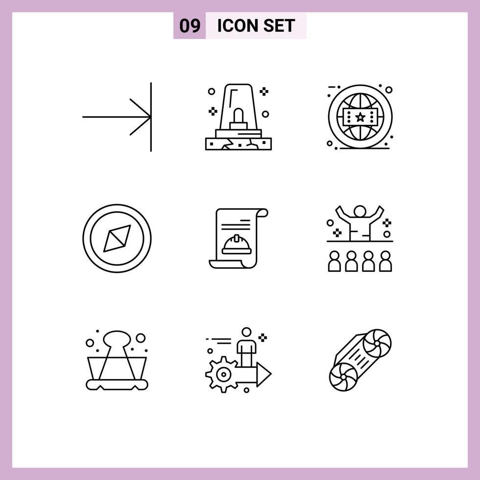 Set of 9 Commercial Outlines pack for conference invite branding hat invitation Editable Vector Design Elements