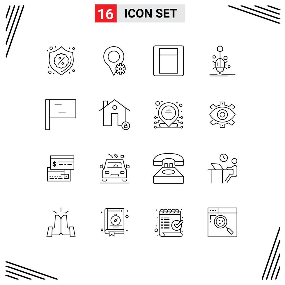 Modern Set of 16 Outlines Pictograph of buildings flag switch web spider Editable Vector Design Elements