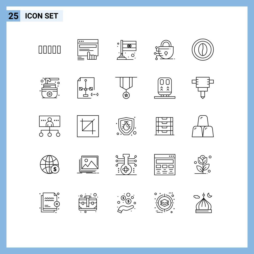 Set of 25 Modern UI Icons Symbols Signs for food cooking country coffee lock Editable Vector Design Elements