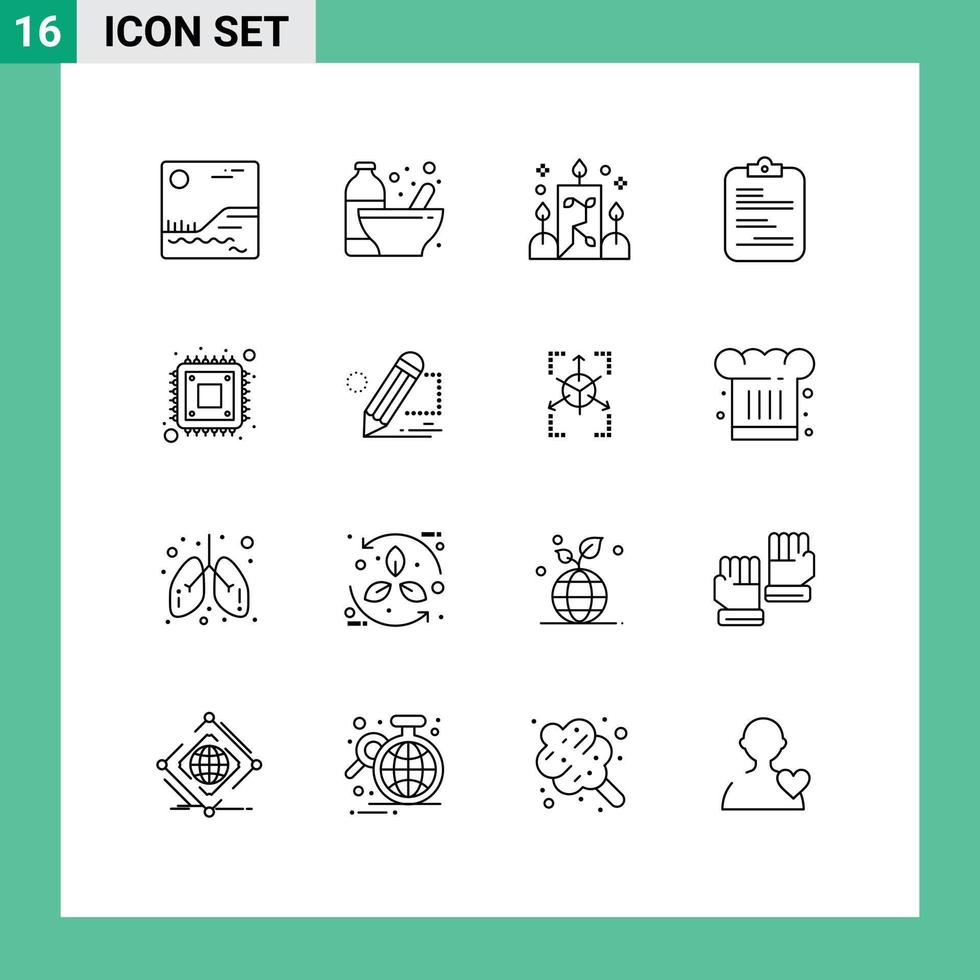 16 Universal Outline Signs Symbols of computer checklist candle paper report Editable Vector Design Elements