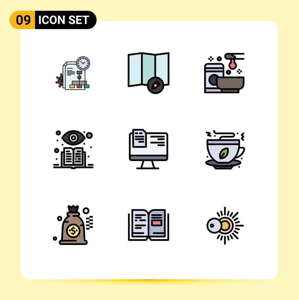 Set of 9 Vector Filledline Flat Colors on Grid for online file spa computer supervised Editable Vector Design Elements