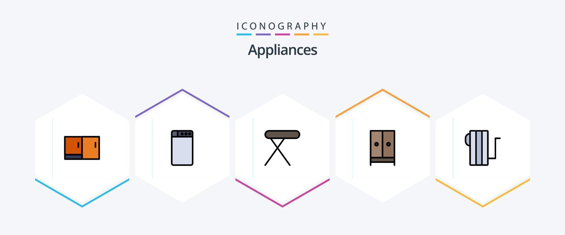 Appliances 25 FilledLine icon pack including heat. appliances. iron. hotel. furniture vector