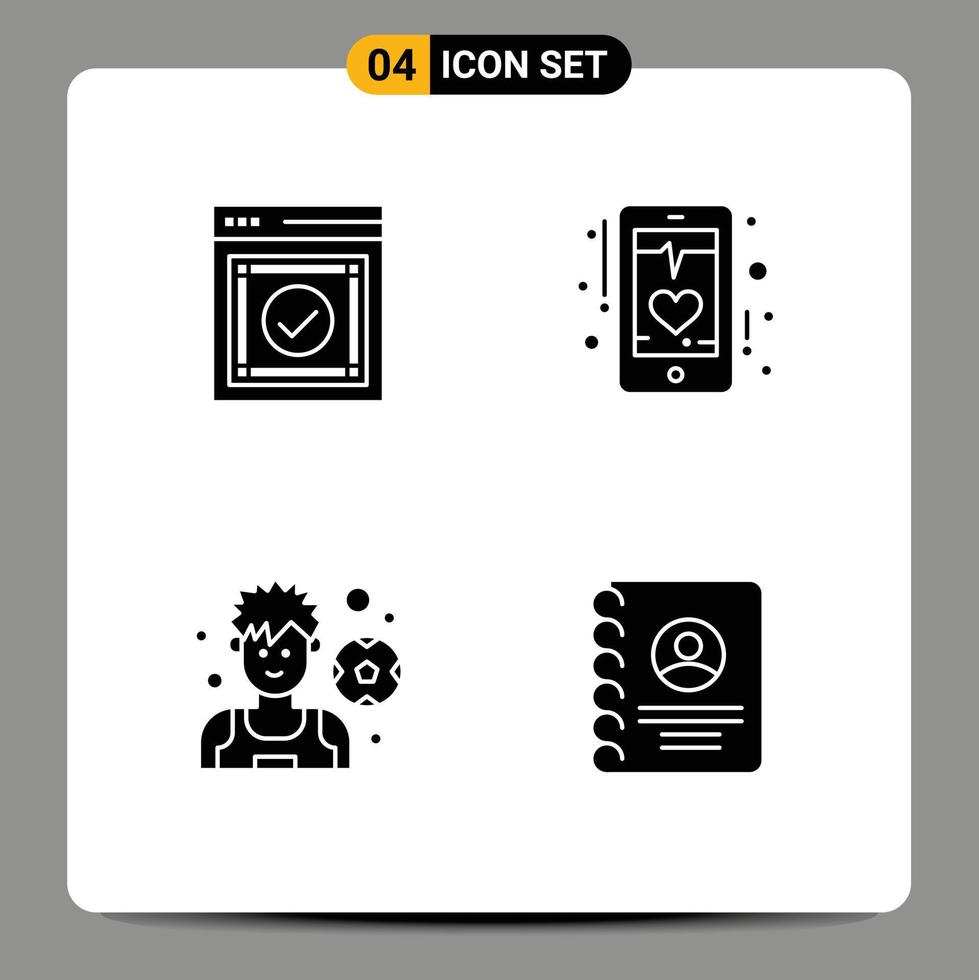 Universal Solid Glyph Signs Symbols of message phone web ecg player Editable Vector Design Elements