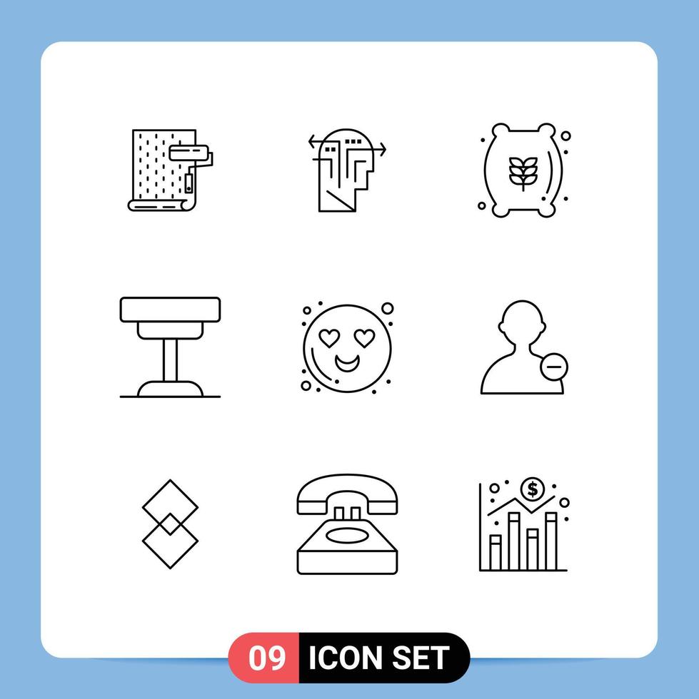 Universal Icon Symbols Group of 9 Modern Outlines of table furniture head desk food Editable Vector Design Elements