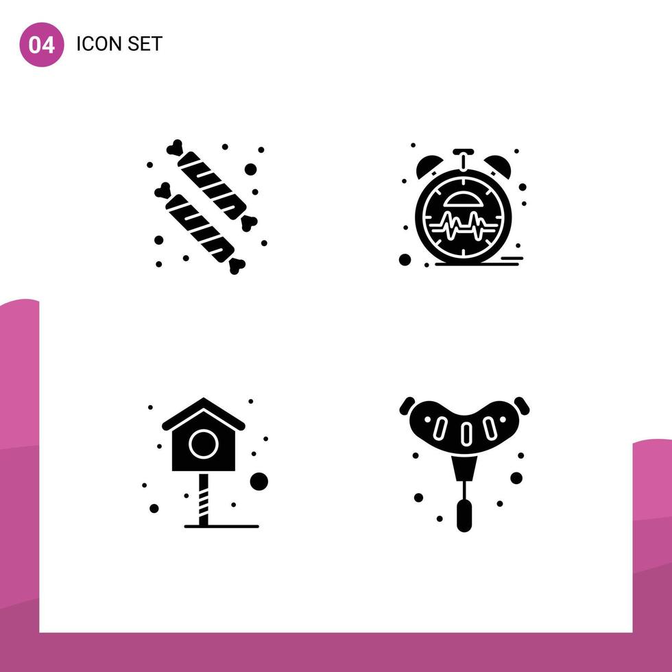 Universal Icon Symbols Group of 4 Modern Solid Glyphs of candies house food pulse bbq Editable Vector Design Elements