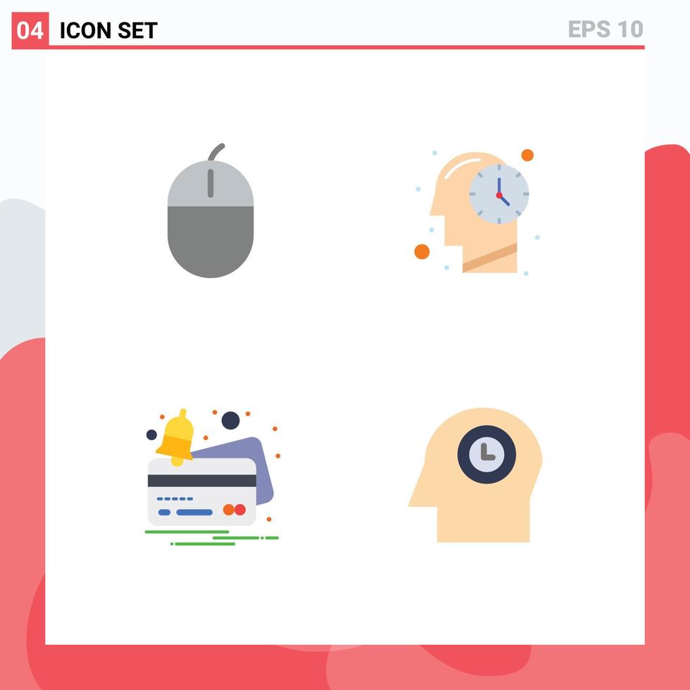 Pictogram Set of 4 Simple Flat Icons of computers credit hardware mind payment Editable Vector Design Elements