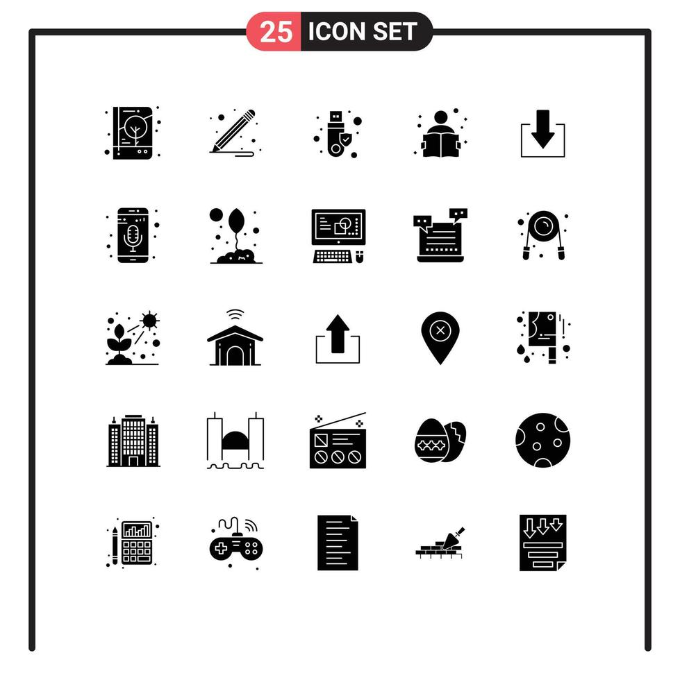 Modern Set of 25 Solid Glyphs and symbols such as download arrow signature study knowledge Editable Vector Design Elements