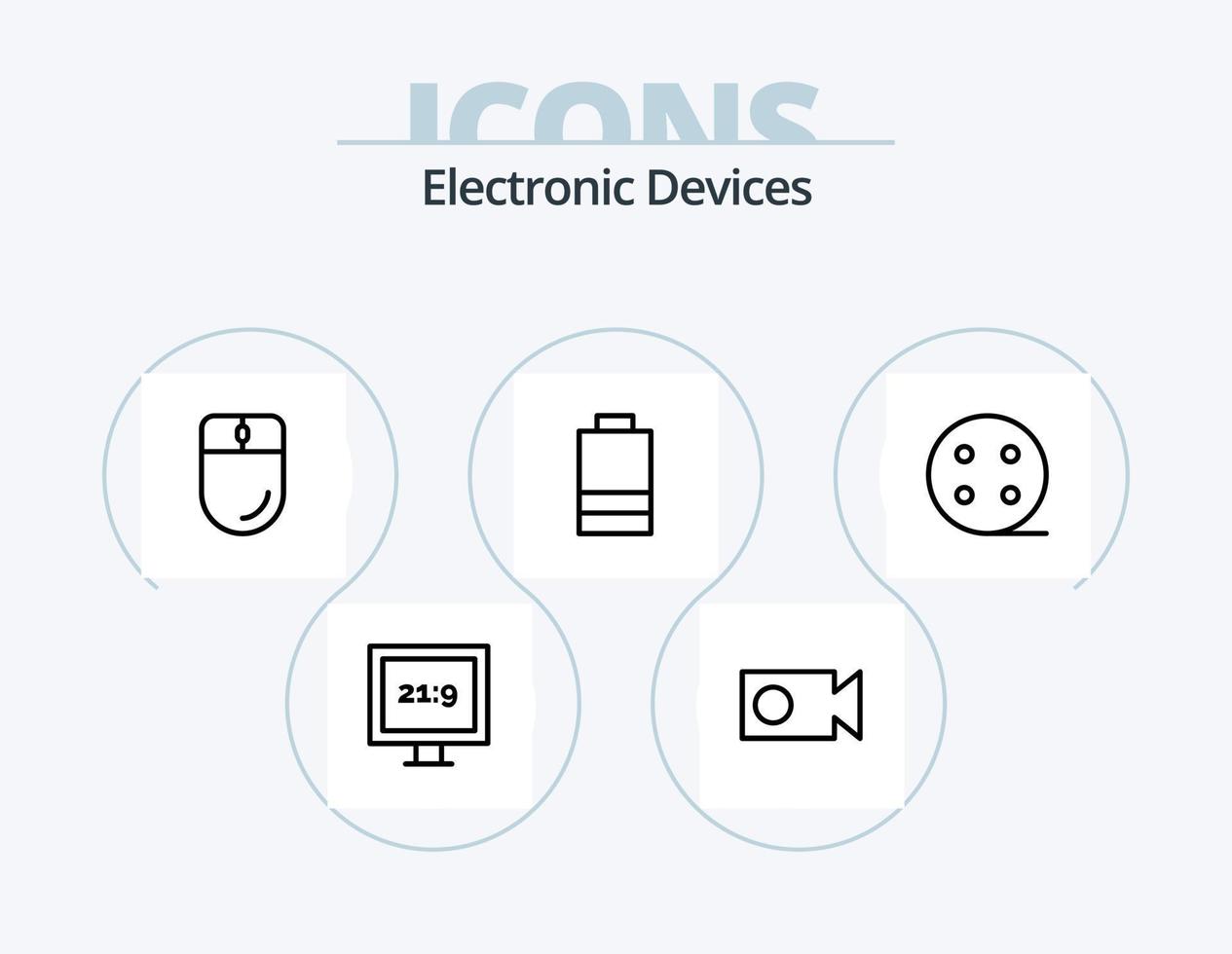 paquete de iconos de línea de dispositivos 5 diseño de iconos. batería. televisión. tecnología. entretenimiento. USB vector