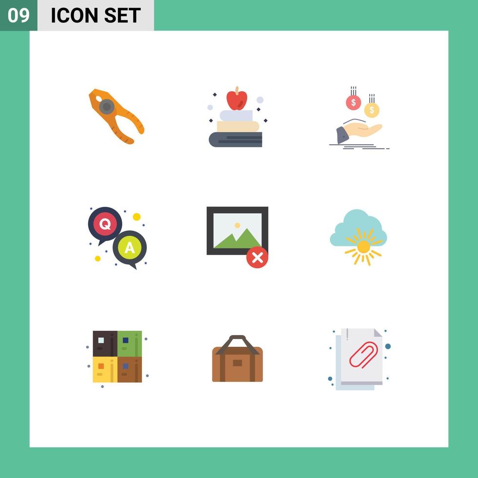 Pictogram Set of 9 Simple Flat Colors of delete question coins qa money Editable Vector Design Elements