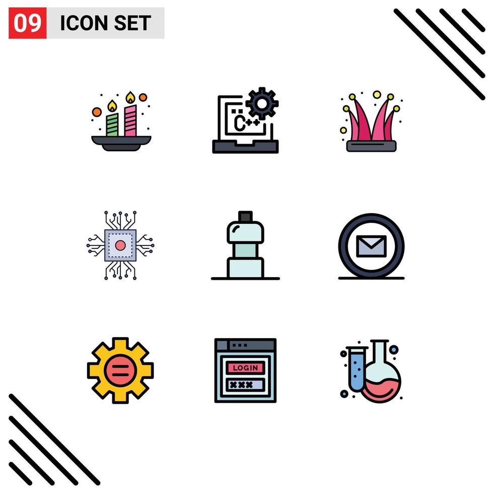 Modern Set of 9 Filledline Flat Colors and symbols such as processor cpu development chip joker Editable Vector Design Elements
