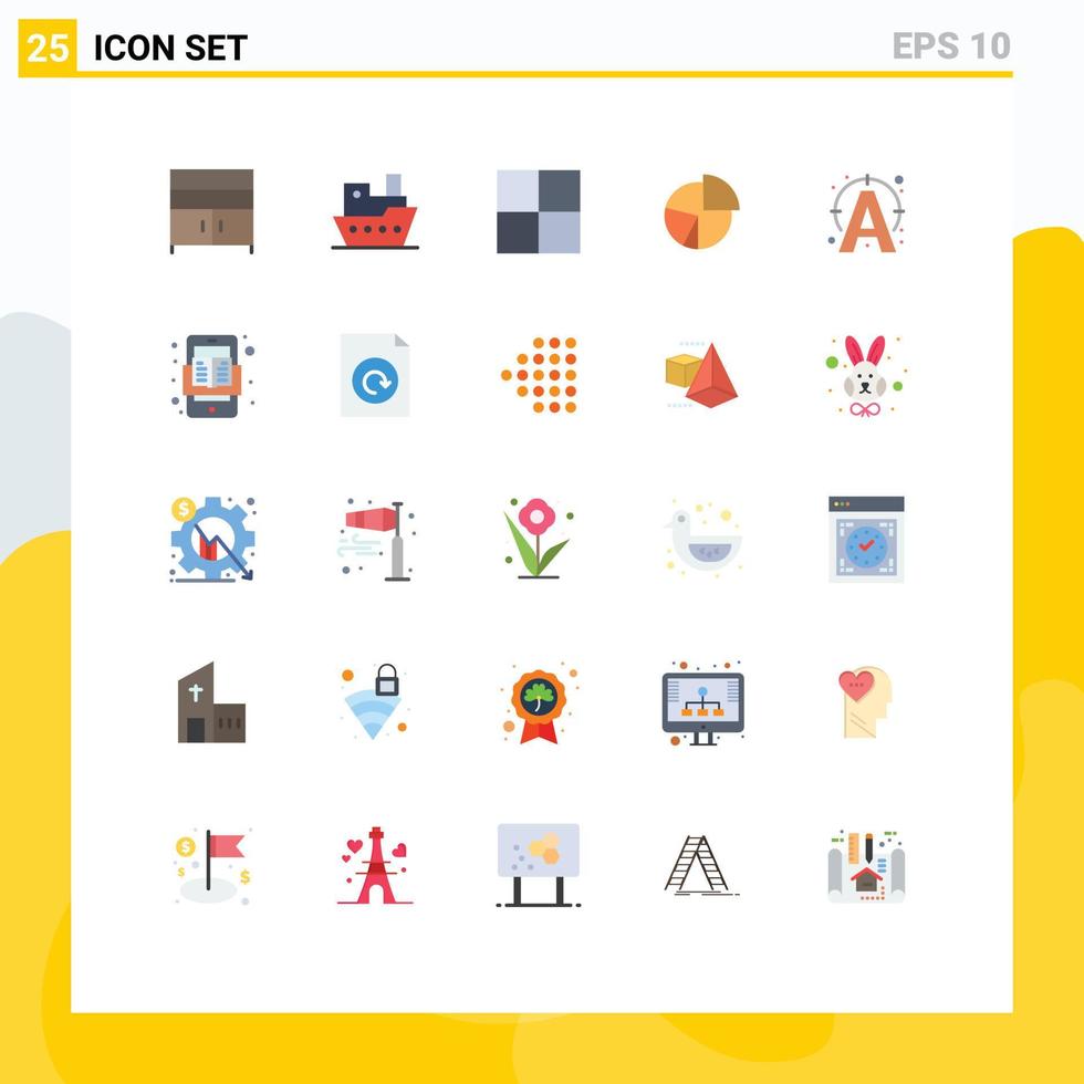 paquete de 25 signos y símbolos modernos de colores planos para medios de impresión web, como elementos de diseño de vectores editables de diagrama de cuadrícula circular de edición