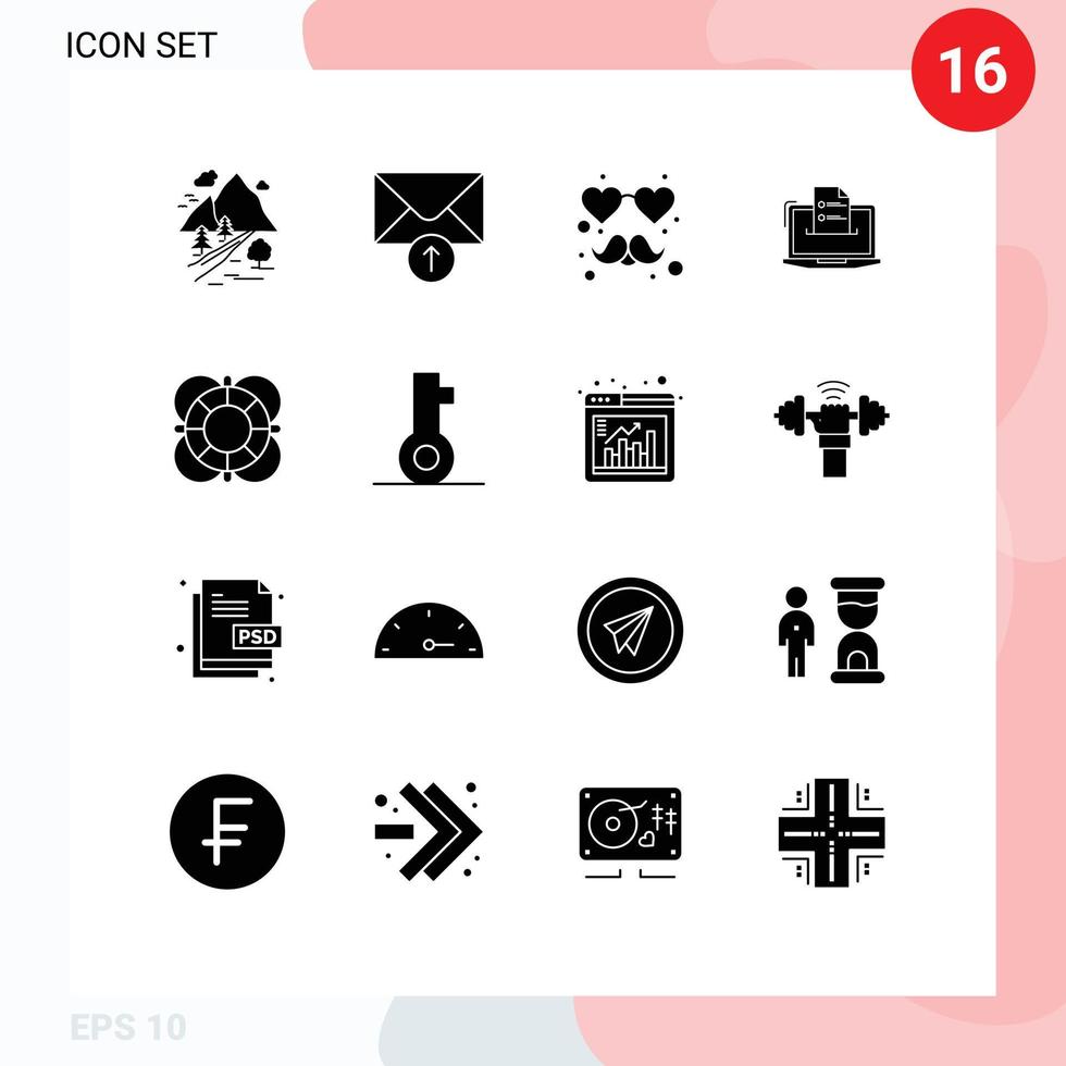 16 Universal Solid Glyphs Set for Web and Mobile Applications web resume heart online business Editable Vector Design Elements