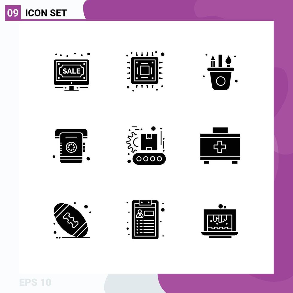 Set of 9 Commercial Solid Glyphs pack for factory list art contact phone Editable Vector Design Elements