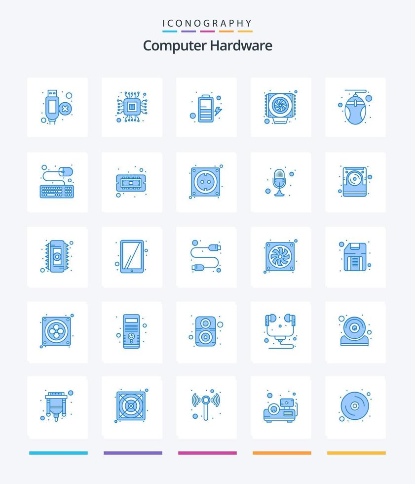 Creative Computer Hardware 25 Blue icon pack  Such As keyboard. technology. power. mouse. computer vector