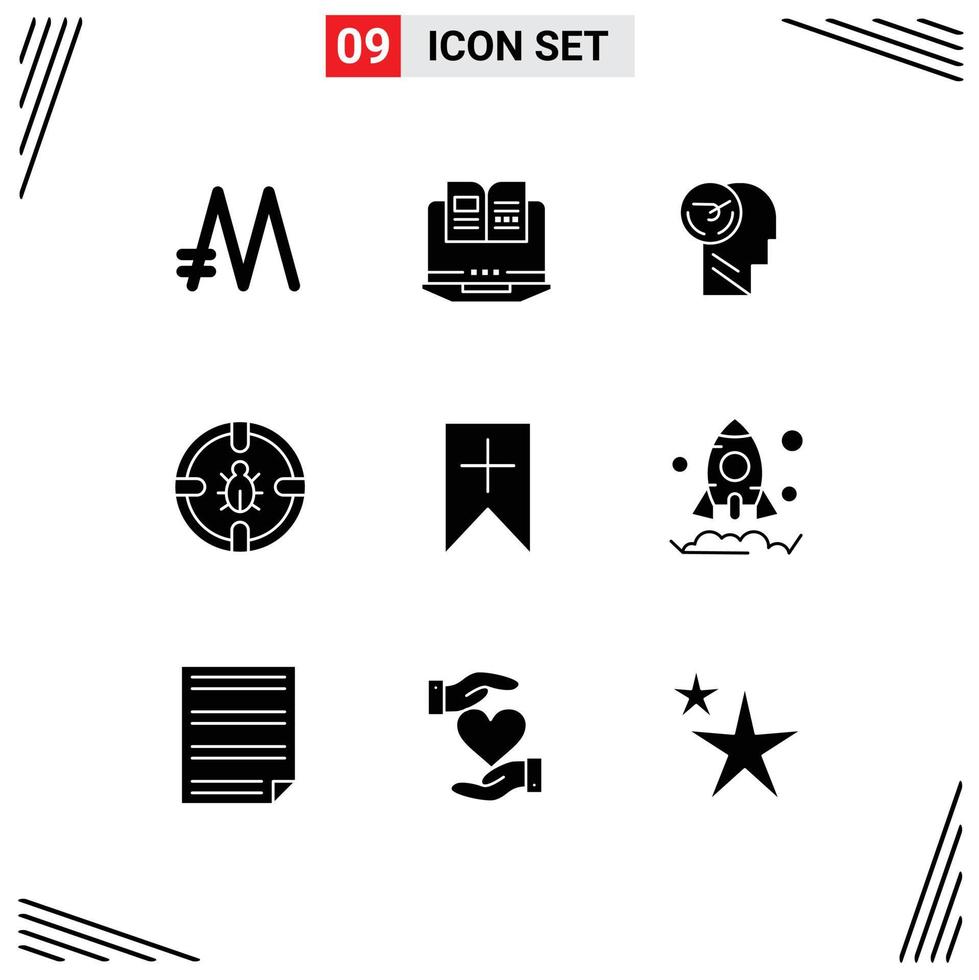 9 Thematic Vector Solid Glyphs and Editable Symbols of security network activity internet speed Editable Vector Design Elements