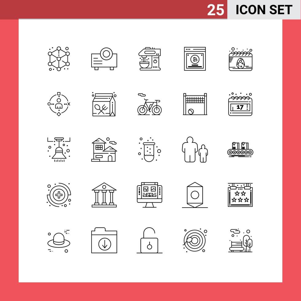 Pack of 25 Modern Lines Signs and Symbols for Web Print Media such as date split testing cafe method testing Editable Vector Design Elements
