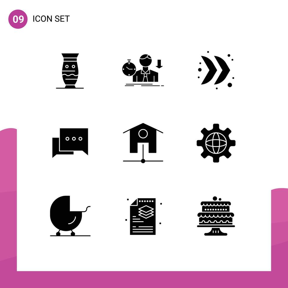 9 User Interface Solid Glyph Pack of modern Signs and Symbols of comment bubble sad multimedia direction Editable Vector Design Elements