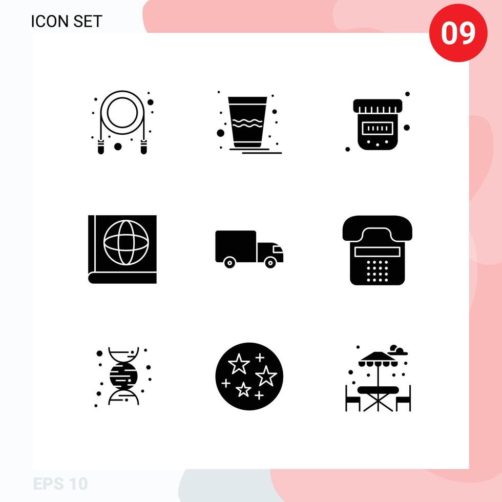 9 Universal Solid Glyphs Set for Web and Mobile Applications communication truck drugs transport delivery Editable Vector Design Elements