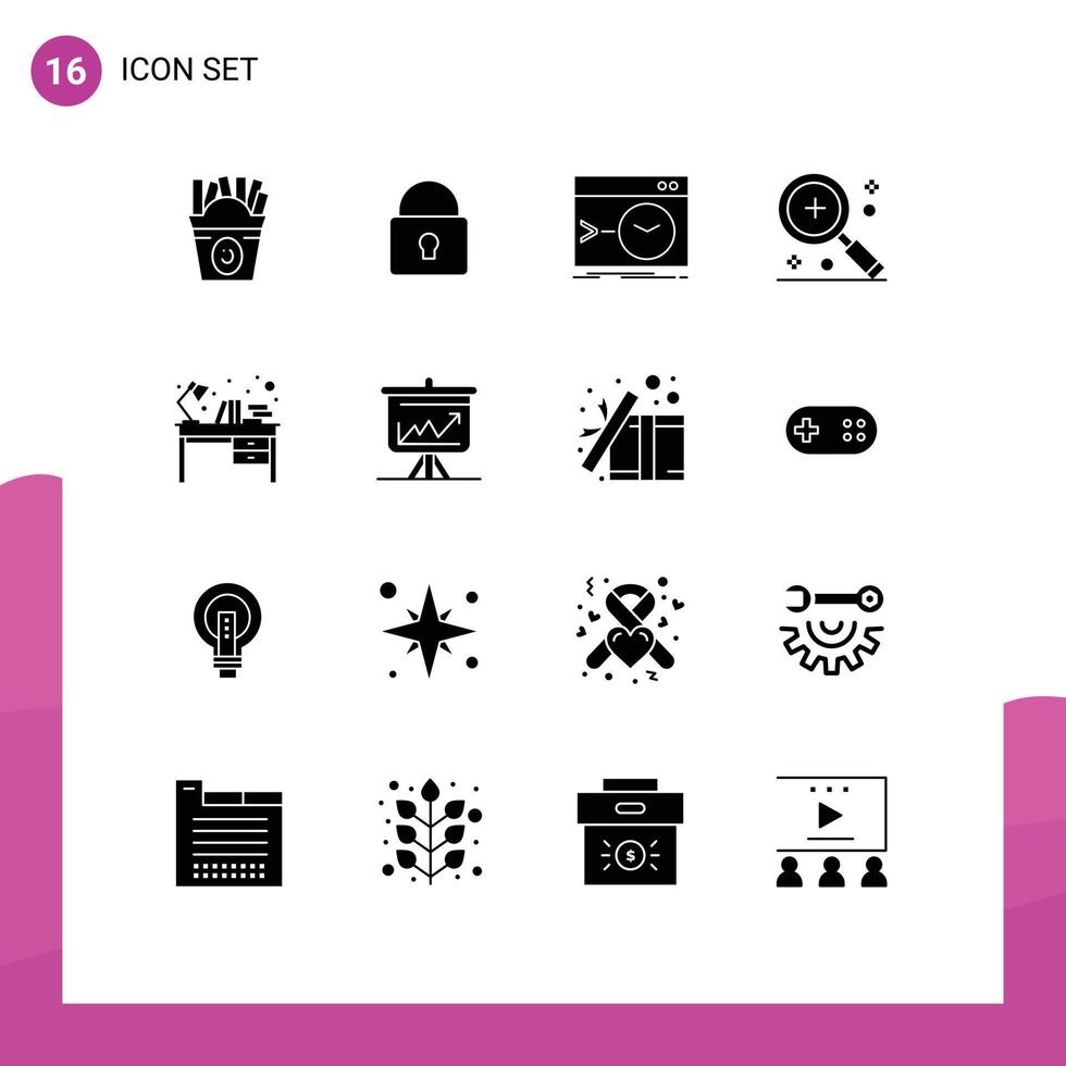 16 Universal Solid Glyphs Set for Web and Mobile Applications ui in admin find terminal Editable Vector Design Elements