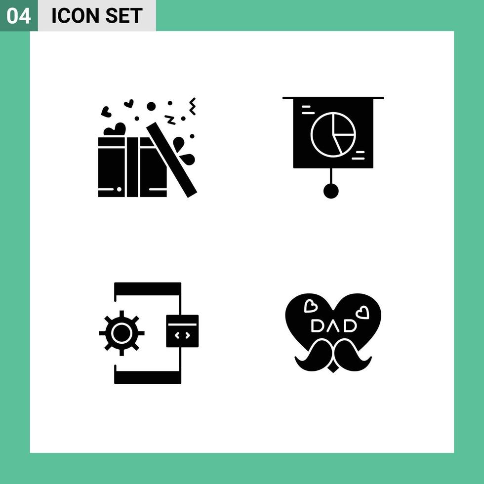 Set of 4 Vector Solid Glyphs on Grid for gift app valentine marketing develop Editable Vector Design Elements