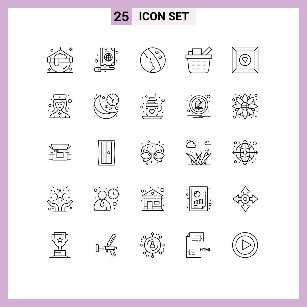 Group of 25 Lines Signs and Symbols for product box dermatology shopping cart basket Editable Vector Design Elements