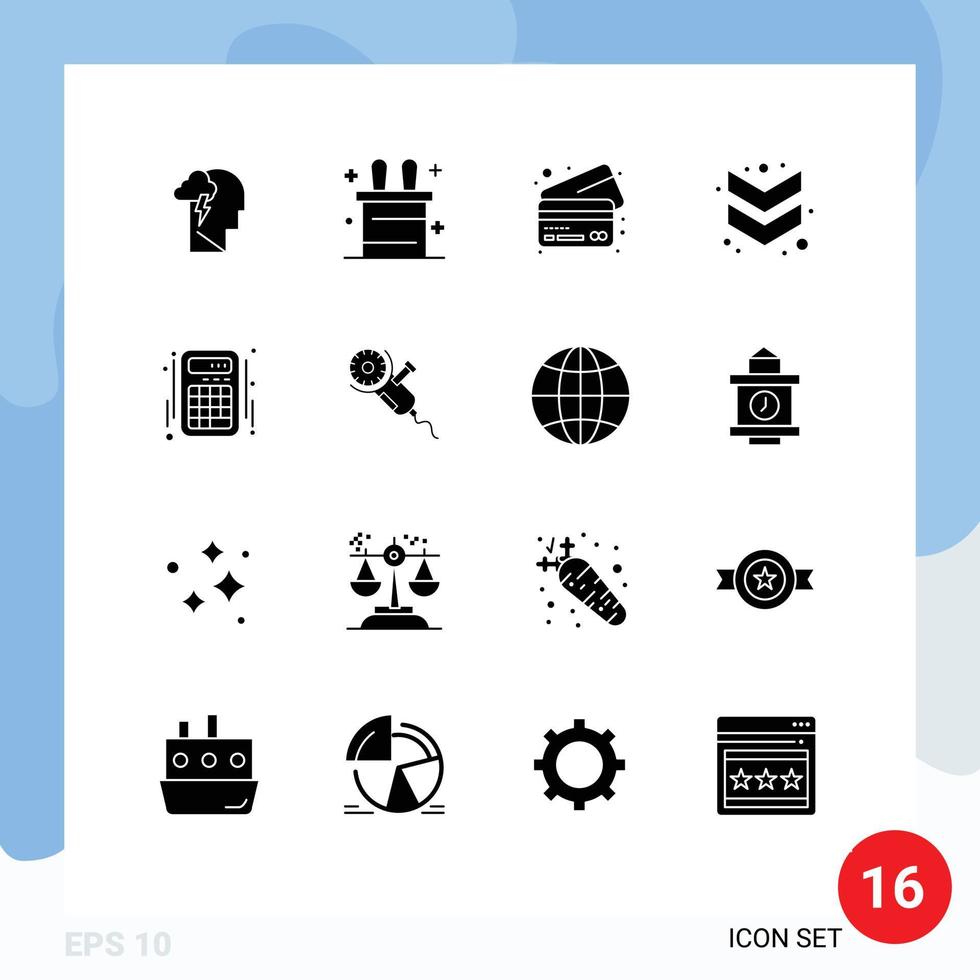 Pack of 16 creative Solid Glyphs of circular saw accounts credit interface calculator Editable Vector Design Elements